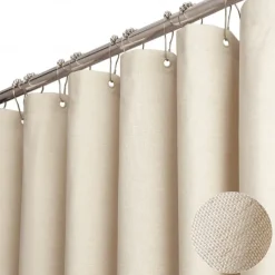 Thick Linen Fabric Shower Curtain, Heavy Duty Luxury Decorative Shower Curtains for Bathroom and Bathtubs, Classic Hotel Spa Quality Design, Waterproof & Washable
