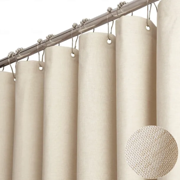 Thick Linen Fabric Shower Curtain, Heavy Duty Luxury Decorative Shower Curtains for Bathroom and Bathtubs, Classic Hotel Spa Quality Design, Waterproof & Washable