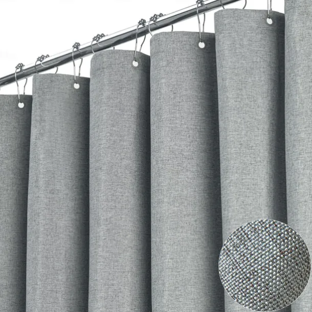 Thick Linen Fabric Shower Curtain, Heavy Duty Luxury Decorative Shower Curtains for Bathroom and Bathtubs, Classic Hotel Spa Quality Design, Waterproof & Washable