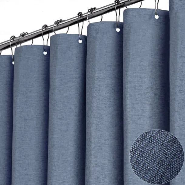 Thick Linen Fabric Shower Curtain, Heavy Duty Luxury Decorative Shower Curtains for Bathroom and Bathtubs, Classic Hotel Spa Quality Design, Waterproof & Washable