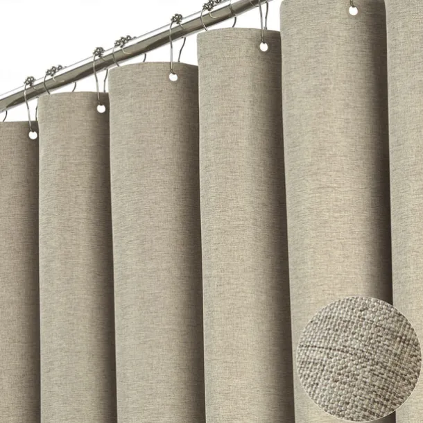 Thick Linen Fabric Shower Curtain, Heavy Duty Luxury Decorative Shower Curtains for Bathroom and Bathtubs, Classic Hotel Spa Quality Design, Waterproof & Washable
