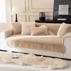 Thick Plush Faux Rabbit Fur Sofa Slipcovers,Funny Fuzzy Sofa Cover -Towel Mattress Protector Furniture Protector Washable Anti-Slip Sofa Cover