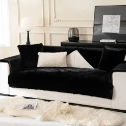 Thick Plush Faux Rabbit Fur Sofa Slipcovers,Funny Fuzzy Sofa Cover -Towel Mattress Protector Furniture Protector Washable Anti-Slip Sofa Cover