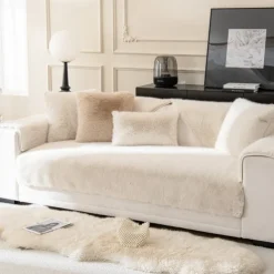 Thick Plush Faux Rabbit Fur Sofa Slipcovers,Funny Fuzzy Sofa Cover -Towel Mattress Protector Furniture Protector Washable Anti-Slip Sofa Cover