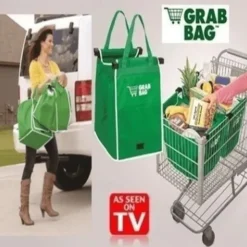 Thickened Green Supermarket Cart Shopping Bag Storage Fabric Bag Non Woven Handbag Tv Product Grab Bag
