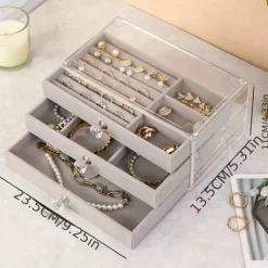 Three-Layer Transparent Acrylic Jewelry Storage Box: Multi-functional Display Cabinet for Rings, Necklaces, Bracelets, Ideal for Desktop Jewelry Storage and Display