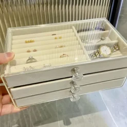 Three-Layer Transparent Acrylic Jewelry Storage Box: Multi-functional Display Cabinet for Rings, Necklaces, Bracelets, Ideal for Desktop Jewelry Storage and Display