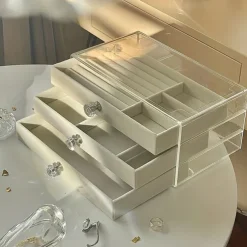 Three-Layer Transparent Acrylic Jewelry Storage Box: Multi-functional Display Cabinet for Rings, Necklaces, Bracelets, Ideal for Desktop Jewelry Storage and Display