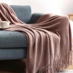 Throw Blanket White for Couch Sofa Chair Bed Knitted Decorative Soft Warm Cozy Light Weight for Spring Summer