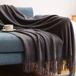 Throw Blanket White for Couch Sofa Chair Bed Knitted Decorative Soft Warm Cozy Light Weight for Spring Summer