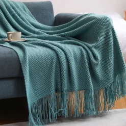 Throw Blanket White for Couch Sofa Chair Bed Knitted Decorative Soft Warm Cozy Light Weight for Spring Summer