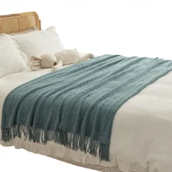 Throw Blanket with Tassel, Knit Throw Blankets Soft Cable Knitted Throw Blankets for Couch Stripe Spring Fall Blanket for Bed Sofa Cozy Lightweight Throw Blankets Scarf for Girls Boys