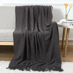 Throw Blankets for Couch with Tassel,Burnt Orange Knitted Throw Blanket for Bed, Super Soft Warm Large Throws for Home