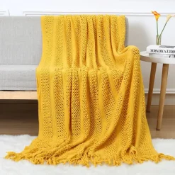 Throw Blankets for Couch with Tassel,Burnt Orange Knitted Throw Blanket for Bed, Super Soft Warm Large Throws for Home