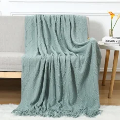 Throw Blankets for Couch with Tassel,Burnt Orange Knitted Throw Blanket for Bed, Super Soft Warm Large Throws for Home