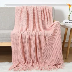 Throw Blankets for Couch with Tassel,Burnt Orange Knitted Throw Blanket for Bed, Super Soft Warm Large Throws for Home