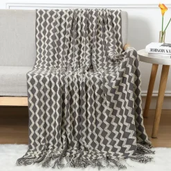 Throw Blankets for Couch with Tassel,Burnt Orange Knitted Throw Blanket for Bed, Super Soft Warm Large Throws for Home