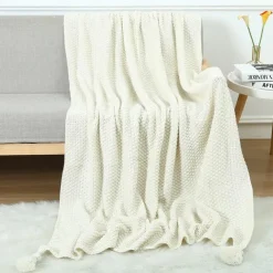 Throw Blankets for Couch with Tassel,Burnt Orange Knitted Throw Blanket for Bed, Super Soft Warm Large Throws for Home