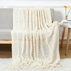 Throw Blankets for Couch with Tassel,Burnt Orange Knitted Throw Blanket for Bed, Super Soft Warm Large Throws for Home