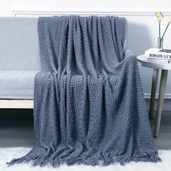 Throw Blankets for Couch with Tassel,Burnt Orange Knitted Throw Blanket for Bed, Super Soft Warm Large Throws for Home
