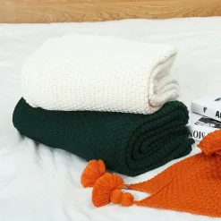 Throw Blankets for Couch with Tassel,Burnt Orange Knitted Throw Blanket for Bed, Super Soft Warm Large Throws for Home