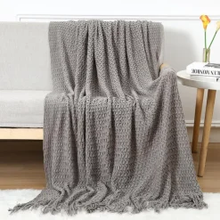 Throw Blankets for Couch with Tassel,Burnt Orange Knitted Throw Blanket for Bed, Super Soft Warm Large Throws for Home