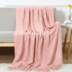 Throw Blankets for Couch with Tassel,Burnt Orange Knitted Throw Blanket for Bed, Super Soft Warm Large Throws for Home