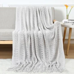 Throw Blankets for Couch with Tassel,Burnt Orange Knitted Throw Blanket for Bed, Super Soft Warm Large Throws for Home