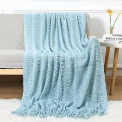 Throw Blankets for Couch with Tassel,Burnt Orange Knitted Throw Blanket for Bed, Super Soft Warm Large Throws for Home