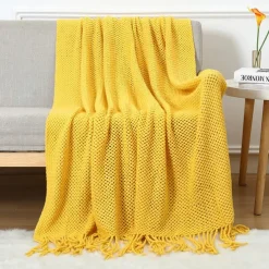 Throw Blankets for Couch with Tassel,Burnt Orange Knitted Throw Blanket for Bed, Super Soft Warm Large Throws for Home