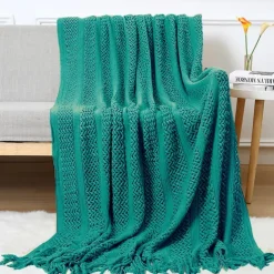 Throw Blankets for Couch with Tassel,Burnt Orange Knitted Throw Blanket for Bed, Super Soft Warm Large Throws for Home