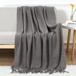 Throw Blankets for Couch with Tassel,Burnt Orange Knitted Throw Blanket for Bed, Super Soft Warm Large Throws for Home