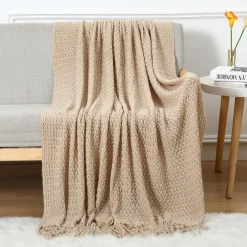Throw Blankets for Couch with Tassel,Burnt Orange Knitted Throw Blanket for Bed, Super Soft Warm Large Throws for Home