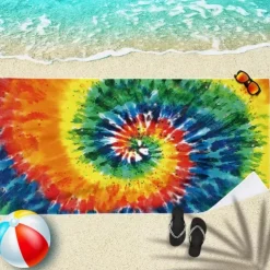Tie Dye Beach Towel, Sand Free Hippie Color Beach Towels Oversized, Sup Soft Large Bath Towel, Water Absorbent Bathroom Towel for Men, Women, Travel, Swim, Camp, 32 x 64 Inch
