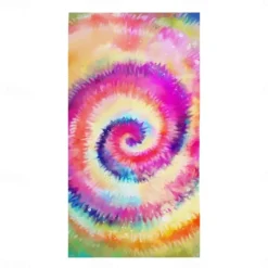 Tie Dye Beach Towel, Sand Free Hippie Color Beach Towels Oversized, Sup Soft Large Bath Towel, Water Absorbent Bathroom Towel for Men, Women, Travel, Swim, Camp, 32 x 64 Inch