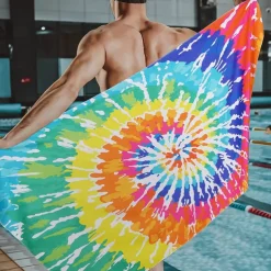 Tie Dye Beach Towel, Sand Free Hippie Color Beach Towels Oversized, Sup Soft Large Bath Towel, Water Absorbent Bathroom Towel for Men, Women, Travel, Swim, Camp, 32 x 64 Inch