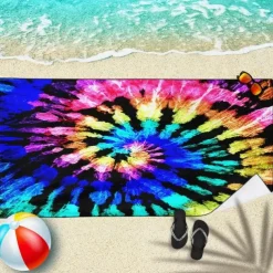 Tie Dye Beach Towel, Sand Free Hippie Color Beach Towels Oversized, Sup Soft Large Bath Towel, Water Absorbent Bathroom Towel for Men, Women, Travel, Swim, Camp, 32 x 64 Inch