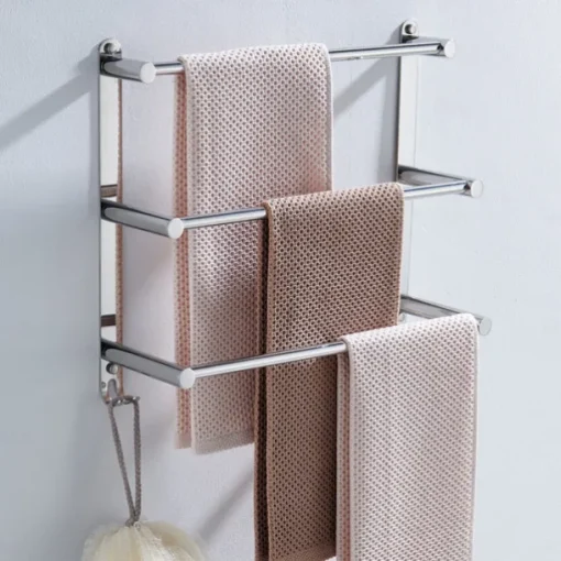 3-Tier Towel Rack,Towel Bar Towel Rail Stainless Steel Wall Mounted Towel Bar Storage Shelf for Bathroom 60cm Towel Holder Towel Hanger(Black/Chrome/Brushed Golden/Brushed Nickel)