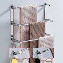 3-Tier Towel Rack,Towel Bar Towel Rail Stainless Steel Wall Mounted Towel Bar Storage Shelf for Bathroom 60cm Towel Holder Towel Hanger(Black/Chrome/Brushed Golden/Brushed Nickel)