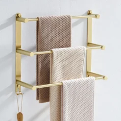 3-Tier Towel Rack,Towel Bar Towel Rail Stainless Steel Wall Mounted Towel Bar Storage Shelf for Bathroom 60cm Towel Holder Towel Hanger(Black/Chrome/Brushed Golden/Brushed Nickel)