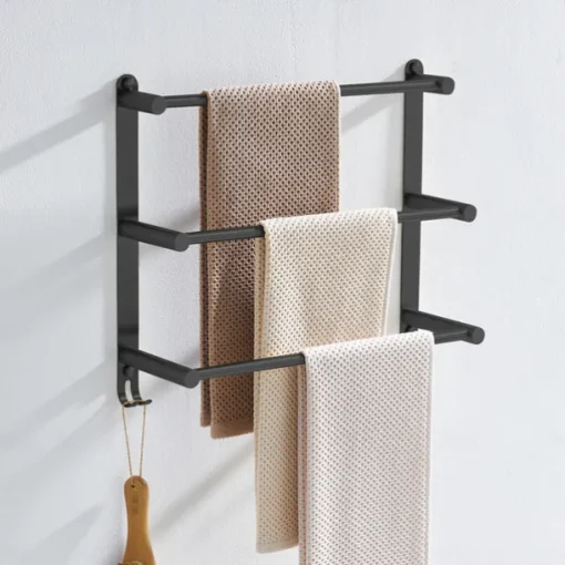 3-Tier Towel Rack,Towel Bar Towel Rail Stainless Steel Wall Mounted Towel Bar Storage Shelf for Bathroom 60cm Towel Holder Towel Hanger(Black/Chrome/Brushed Golden/Brushed Nickel)