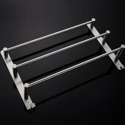 3-Tier Towel Rail with Hooks for Bathroom Wall Mounted Stainless Steel Towel Bar Brushed Nickel Towel Rack Rustproof Towel Bar 40/50/60CM(Silvery)