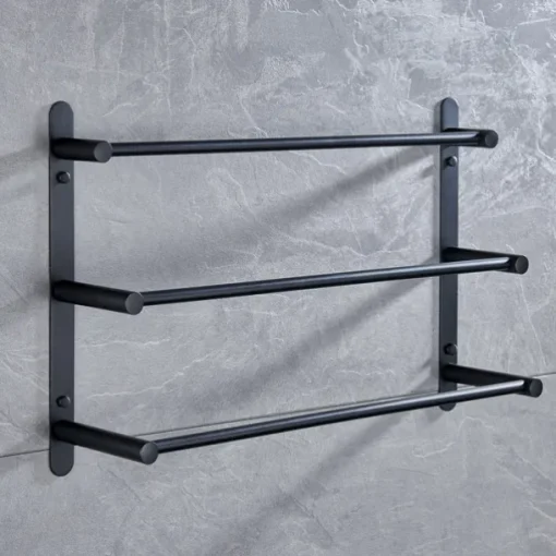 3-Tier Towel Towel Rail ,Wall Mounted Stainless Steel Towel Rack Storage Shelf for Bathroom 30cm~70cm Towel Bar Towel Rail Towel Hanger(Matte Black/Chrome)