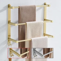 3-Tier Towel Towel Rail ,Wall Mounted Stainless Steel Towel Rack Storage Shelf for Bathroom 30cm~70cm Towel Bar Towel Rail Towel Hanger(Matte Black/Chrome)