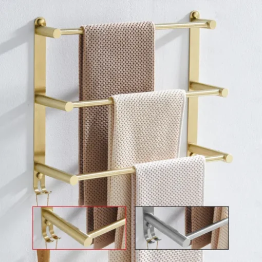 3-Tier Towel Towel Rail ,Wall Mounted Stainless Steel Towel Rack Storage Shelf for Bathroom 30cm~70cm Towel Bar Towel Rail Towel Hanger(Matte Black/Chrome)
