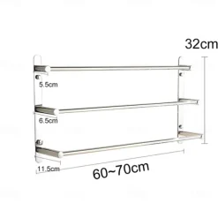 3-Tiers Towel Rack Stainless Steel Bath Towel Bar Towel Rail Wall Mount Mirror Polished Silvery 60/70cm