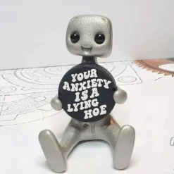 Tiny Robot Figure with Slogan - Your Anxiety is A Lying H*e Robot, Inspirational Cute Fun Office Desk Decorations