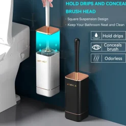 Toilet Brush And Holder, Elegant Silicone Toilet Bowl Brush Set With Ergonomic Long Handle, Modern Bathroom Decor Cleaning Accessories, Durable, Deep Cleaning, Black & White