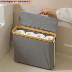 Toilet Paper Basket with Lid Large Capacity Easy to Install Toilet Paper Storage Organizer Multi-purpose Toilet Paper Holder