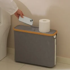 Toilet Paper Basket with Lid Large Capacity Easy to Install Toilet Paper Storage Organizer Multi-purpose Toilet Paper Holder